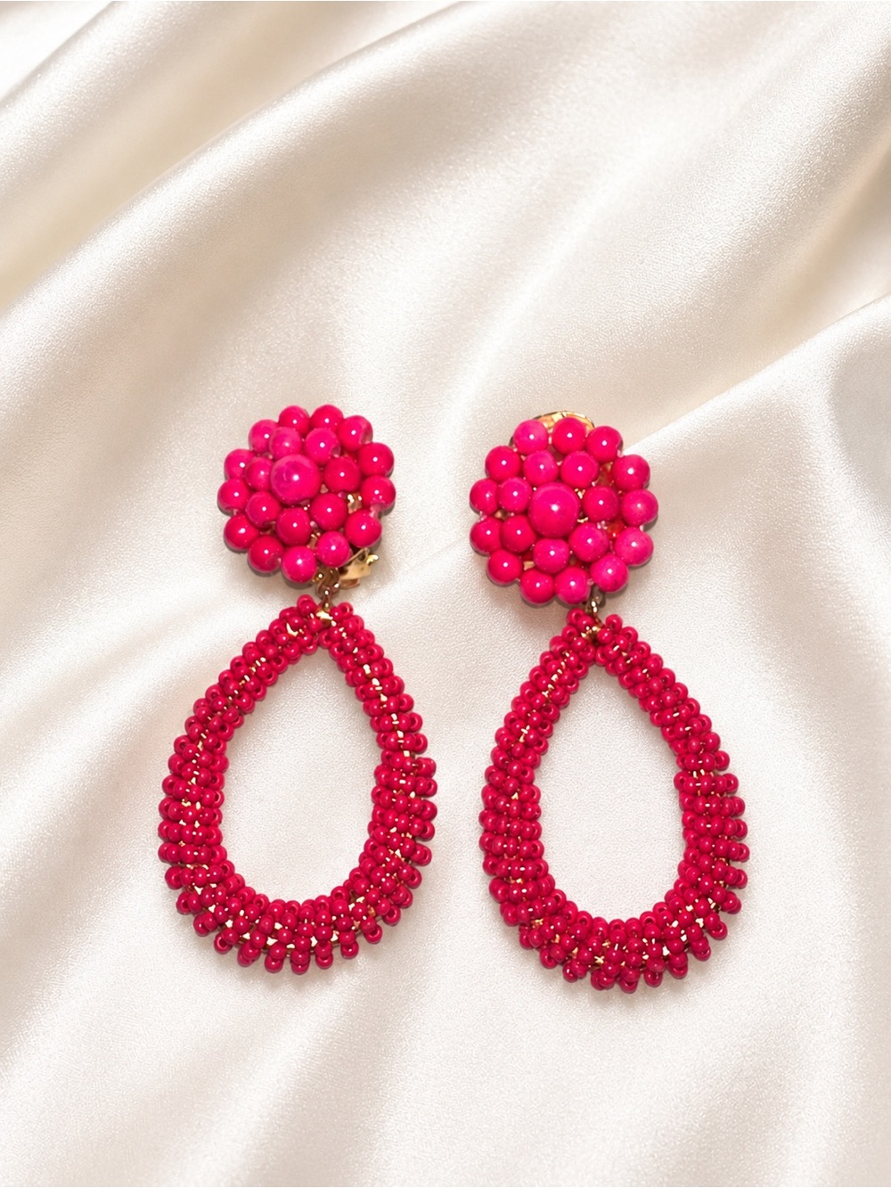 Lisi Lerch Kate Hot Pink Beaded Clip On Statement Earrings